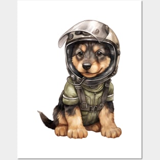 German Shepherd Dog in Helmet Posters and Art